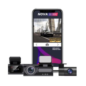 NOVA D300 Car Dash Cam | Super Night Vision | WDR | Dual Channel QHD Front (170 Degree ), Rear FHD | G-Sensor | 2”LCD With | Built-in GPS, Wi-Fi, Mic, Led | AIRD App With Hindi/English | Optimum Result in 128 GB